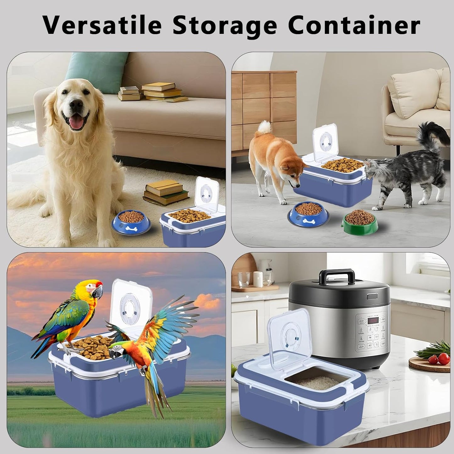 Sanbo Dog Food Storage Container Stainless Steel with Scoop,Airtight Pet Metal Food Storage Bin,Cat Food Canister,Storage Box with Date Tracker for Kitchen (Blue, 7.5L)