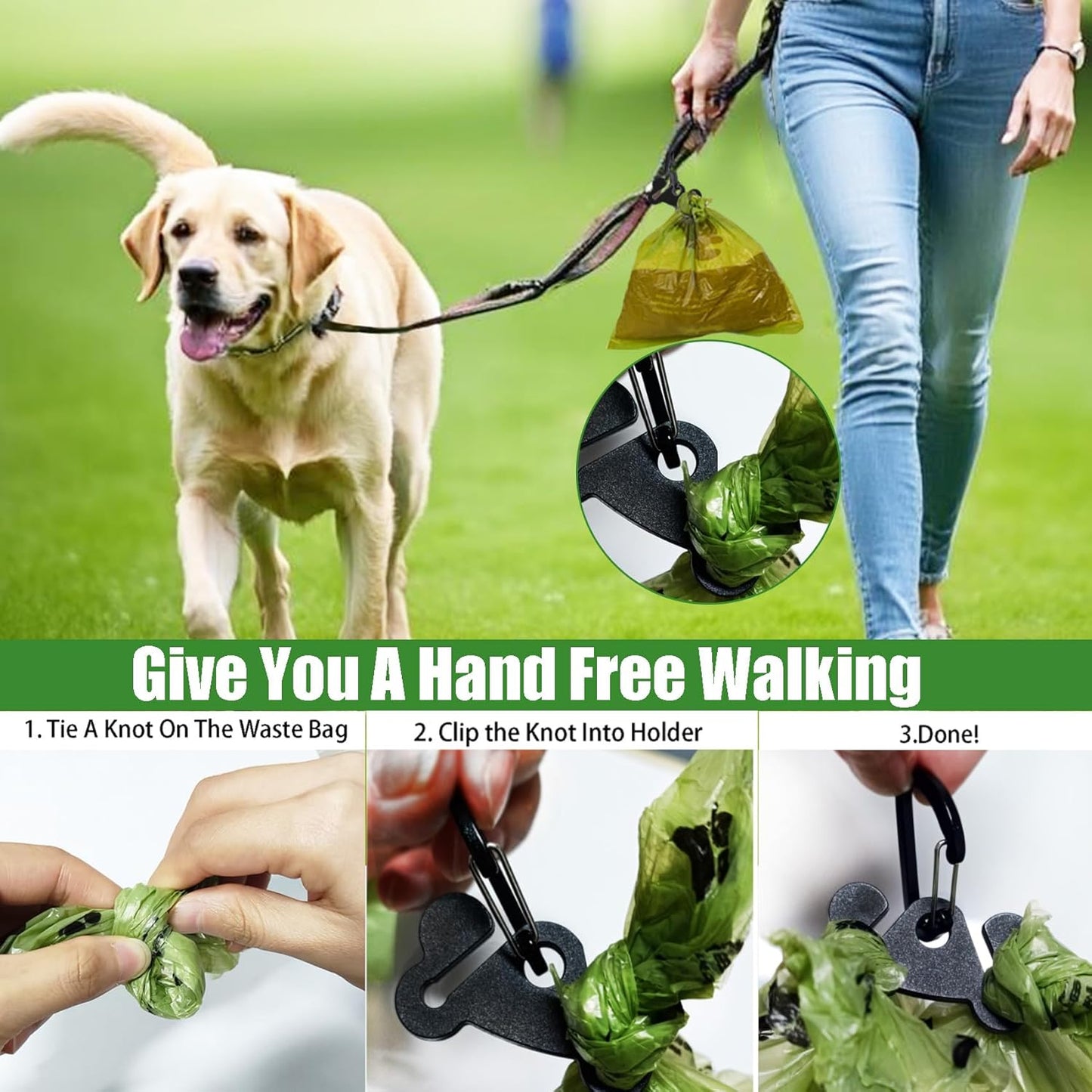 Dog Waste Bag Dispenser Poop Bag Dispenser for Leash Accessory dog Poop Bag Holders Fits Dog Leash Include Hand Free Holder, Clear, No-PUXB