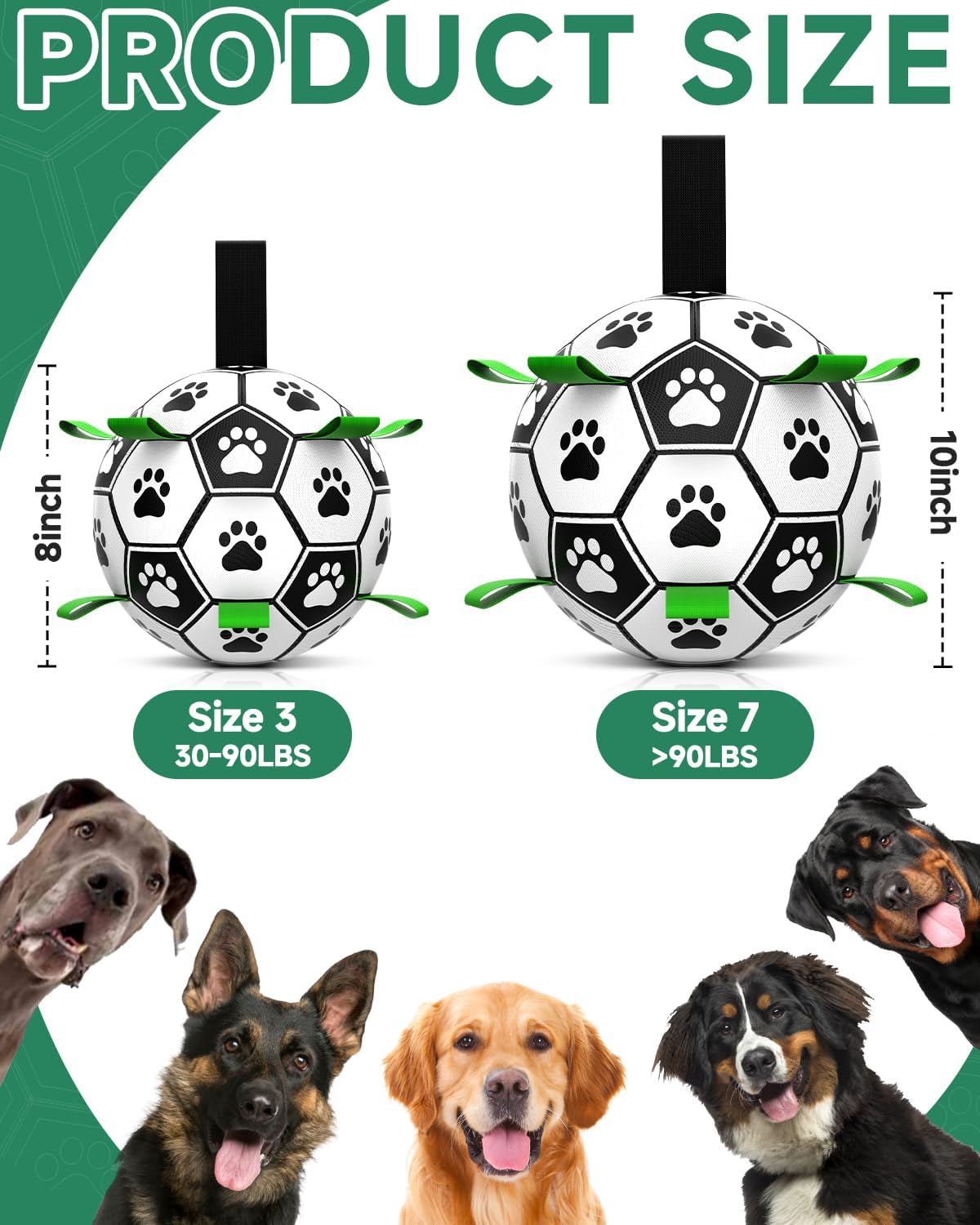 QDAN Soccer Ball with Straps - Durable Giant Dogs Balls, Outdoor, Herding, Floating, Birthday (10 Inch)