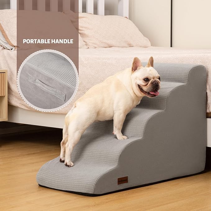 5-Step Dog Stairs and Ramp for High Bed, Non-Slip Sturdy Pet Steps for Small Dogs and Cats,22.2" H,Light Grey