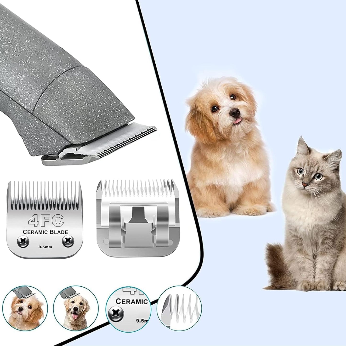 2PC 4FC Blade Detachable Pet Clipper Replacement Blades Compatible with Andis Pet Clipper/Oster A5/Wahl KM Series Dog Clipper,Ceramic Blade & Stainless Steel Blade