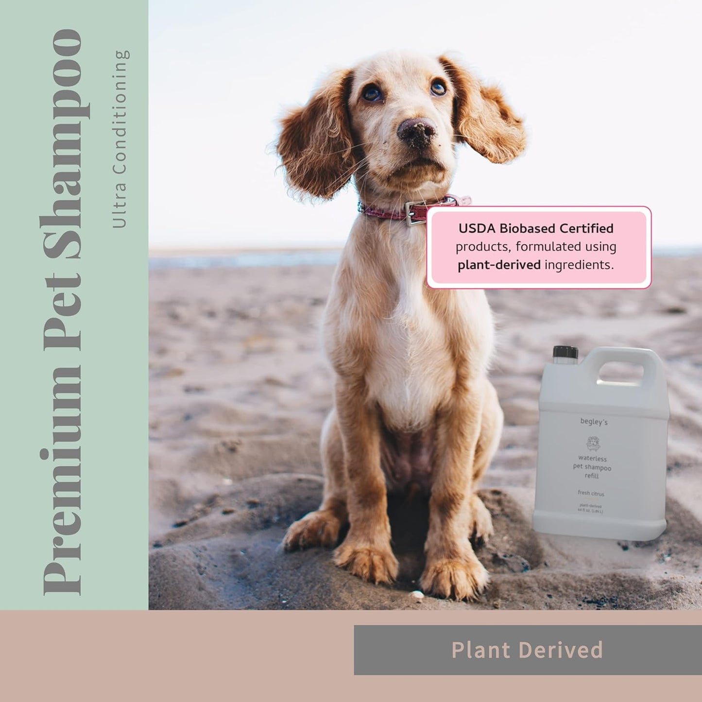 Begley's No Rinse Waterless Pet Shampoo, Bathless Cleaning, Deodorizing, and Odor Removal for a Shiny, Fresh Smelling Coat - Effective for Dogs, Puppies, and Cats - Refill, Fresh Citrus