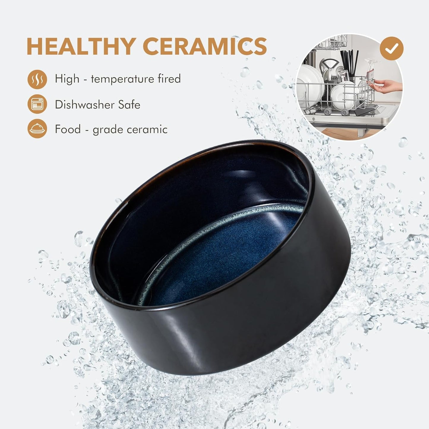 Ceramic 6.1inch Dog Bowl for Small Breed Dogs, Anti-Slip and Weighted Pet Food and Water Dishes (Single Bowl, Starry Sky)