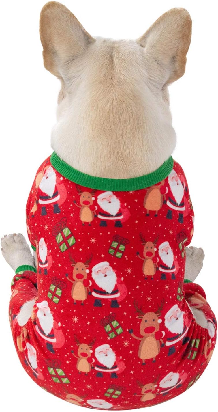 CuteBone Small Dogs Christmas Outfit Soft Puppy Onesies Pjs Dog Pajamas Pet Coat Cat Apparel Comfy Doggie Jumpsuit Bodysuit for All Seasons P135M