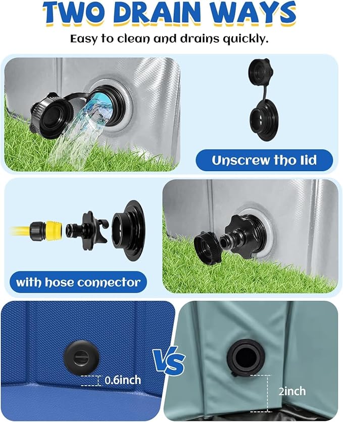 YSJILIDE Portable Dog Pool PVC Pet Swimming Bathtub Collapsible Hard Plastic Pool for Pets to Swim and Bath (XL-63"x 12"Dark Grey)