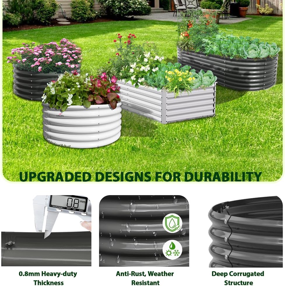 A ANLEOLIFE 6X3X2 ft Galvanized Raised Garden Beds Outdoor, Oval Large Metal Deep Root Planter Box for Planting Vegetables Flowers Herb, Anti-Rust & Easy-Setup, Quartz Grey