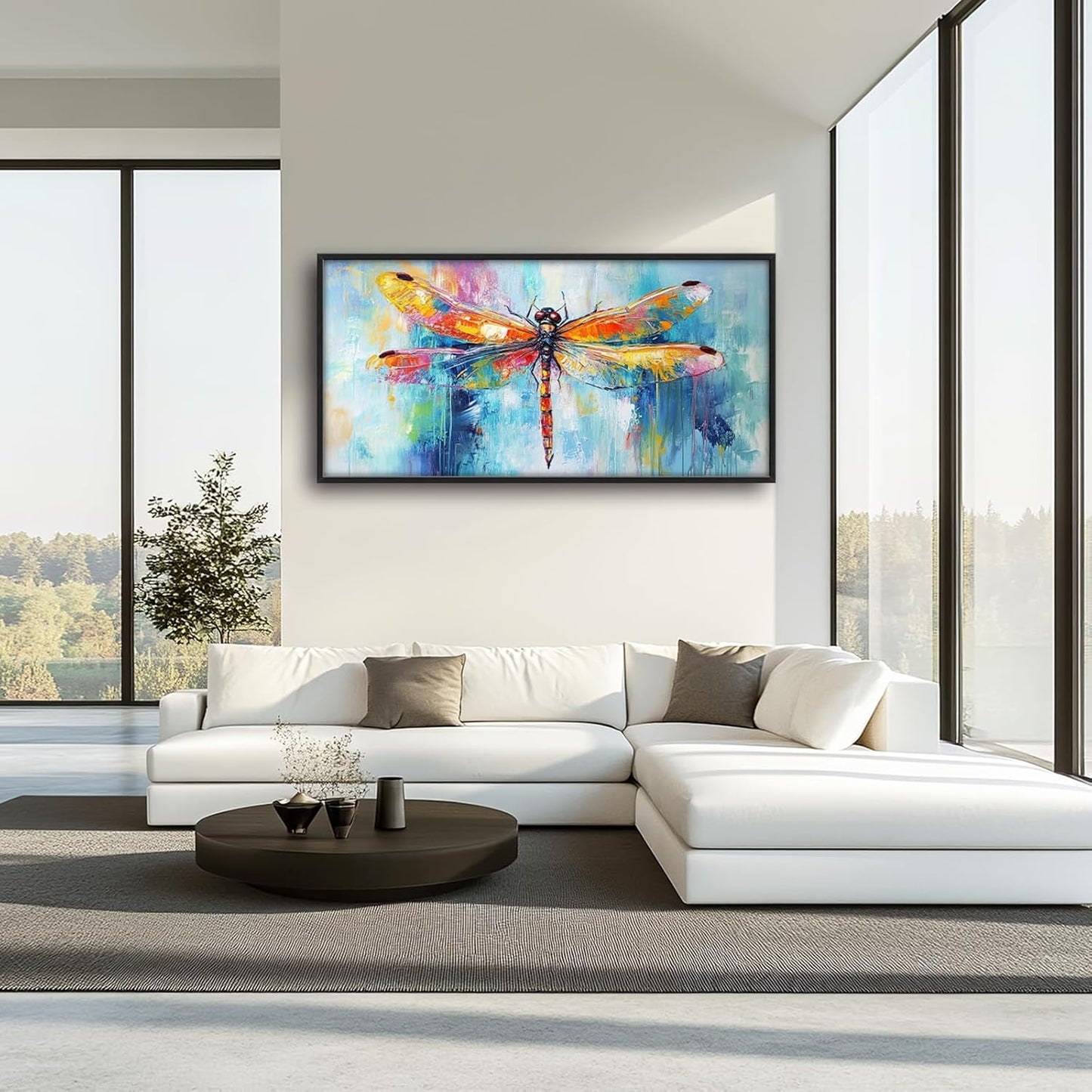 Extra Large Abstract Dragonfly Framed Wall Art for Living Room,Oversized Colorful Dragonfly Pictures Wall Decor,Teal Canvas Print Painting Modern Artwork Bedroom Office Bathroom 60L" x 30W"