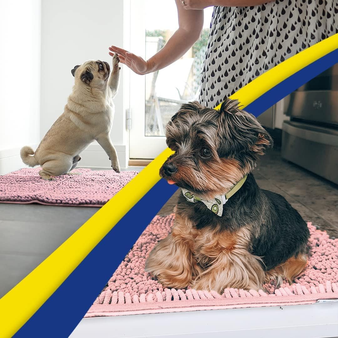 Muddy Mat® Original Dog Door Mat for Muddy Paws, Super Absorbent Microfiber, Non-Slip Washable Pet Rug, Quick Dry Chenille Entryway Carpet, Machine Washable Indoor Outdoor mat, Pink 18"x28"