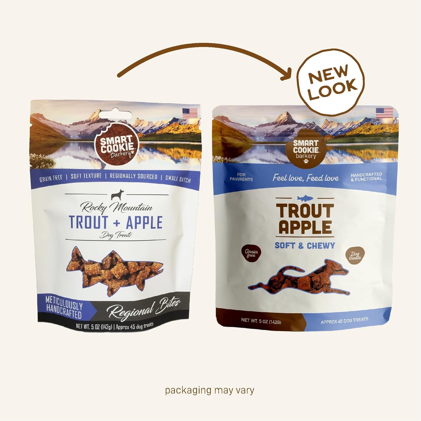 Smart Cookie All Natural Dog Treats - Trout & Apple - Training Treats for Dogs with Allergies, Sensitive Stomachs - Soft Dog Treats, Grain Free, Chewy, Human-Grade, Made in USA - 5oz, Pack of 3