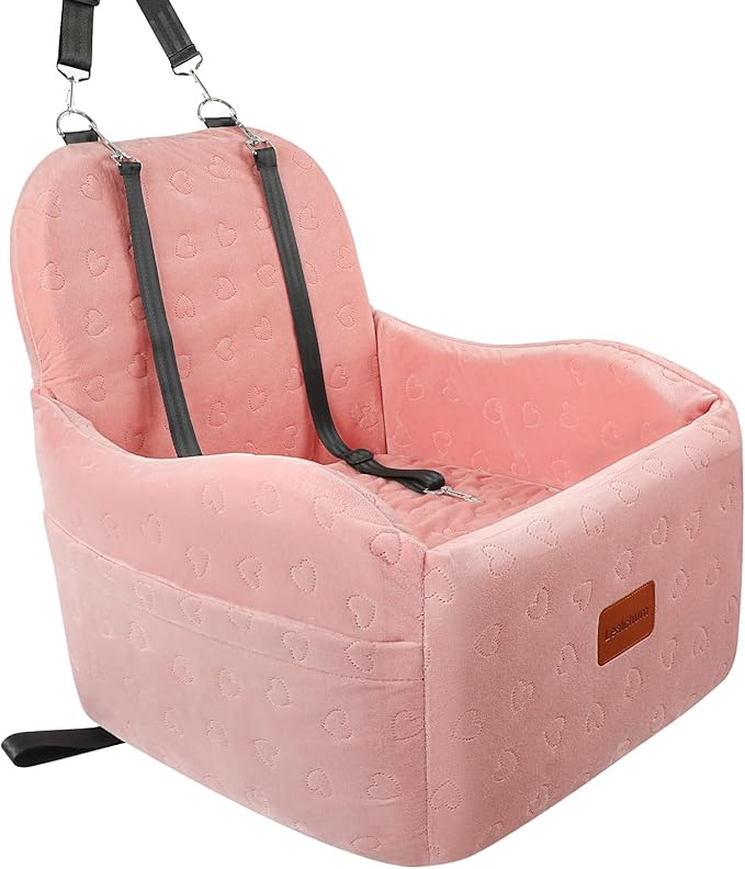 Dog Booster Car Seat for Small/Medium Dogs,Soft Puppy Portable Car Seat with Elevated Cushion,Fits in Front/Back Seat,Fully Detachable and Washable,Easy to Install (Pink, Medium)
