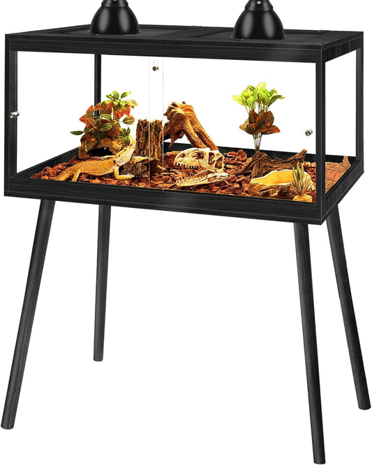 PROLEE Bearded Dragon Tank with Leg,Tempered Glass Lizard Tanks and Reptile Enclosure,Up to 78 Gallon Reptile Tank with Metal Mesh and Lockable Door for Snakes,Chameleon (Black, 60Gallons,40inch)