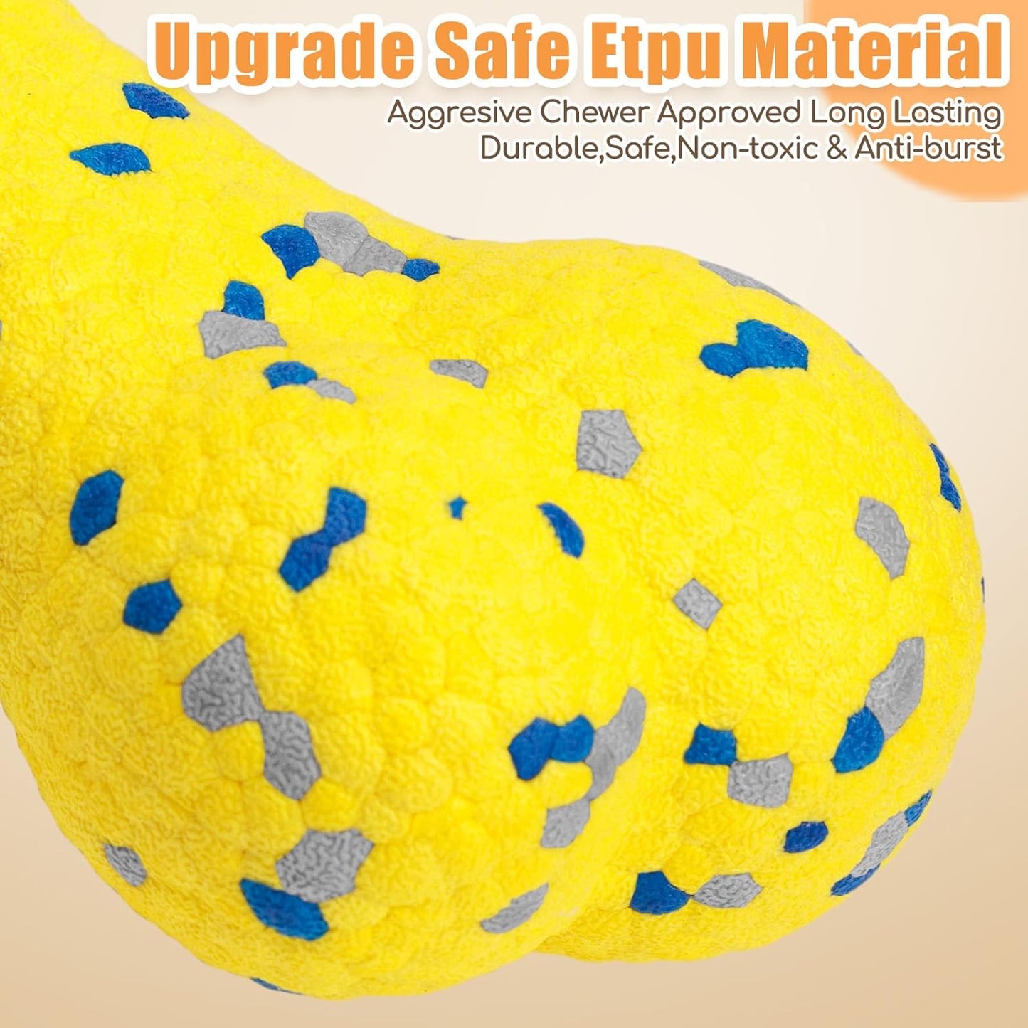 7.28" Indestructible Large Bone Balls for Aggressive Chewers Durable Stick Bouncy Interactive Chew Toy for Dogs Fetch Game Lightweight Floating Outdoor Training, Yellow