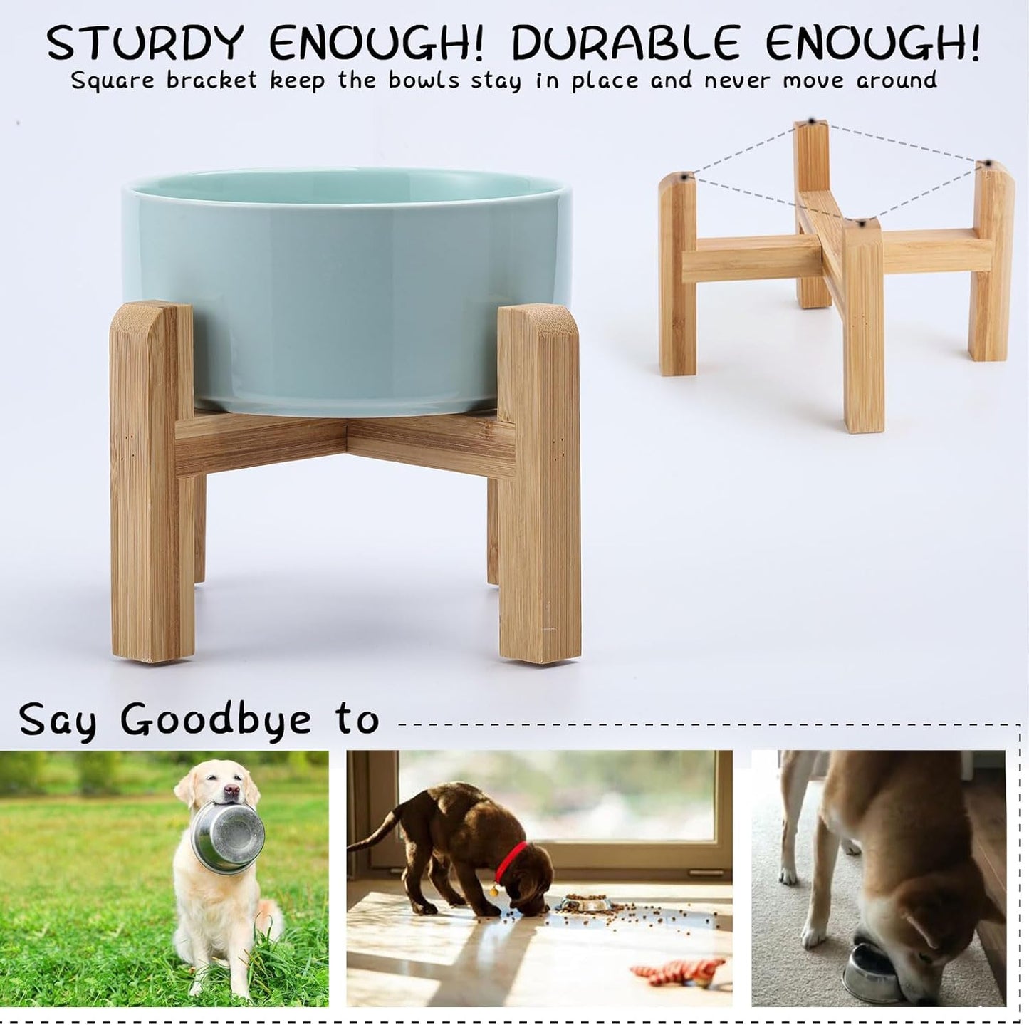 Petygooing Elevated/Raised Ceramic Dog Bowl for Small Breeds, Dog Food Water Dish with Stand,Pet Feeding Bowl with Anti Slip Rubber for Cats and Small Dogs Puppy 13.5 OZ (5.1In / 1.7 Cups) Blue Sky