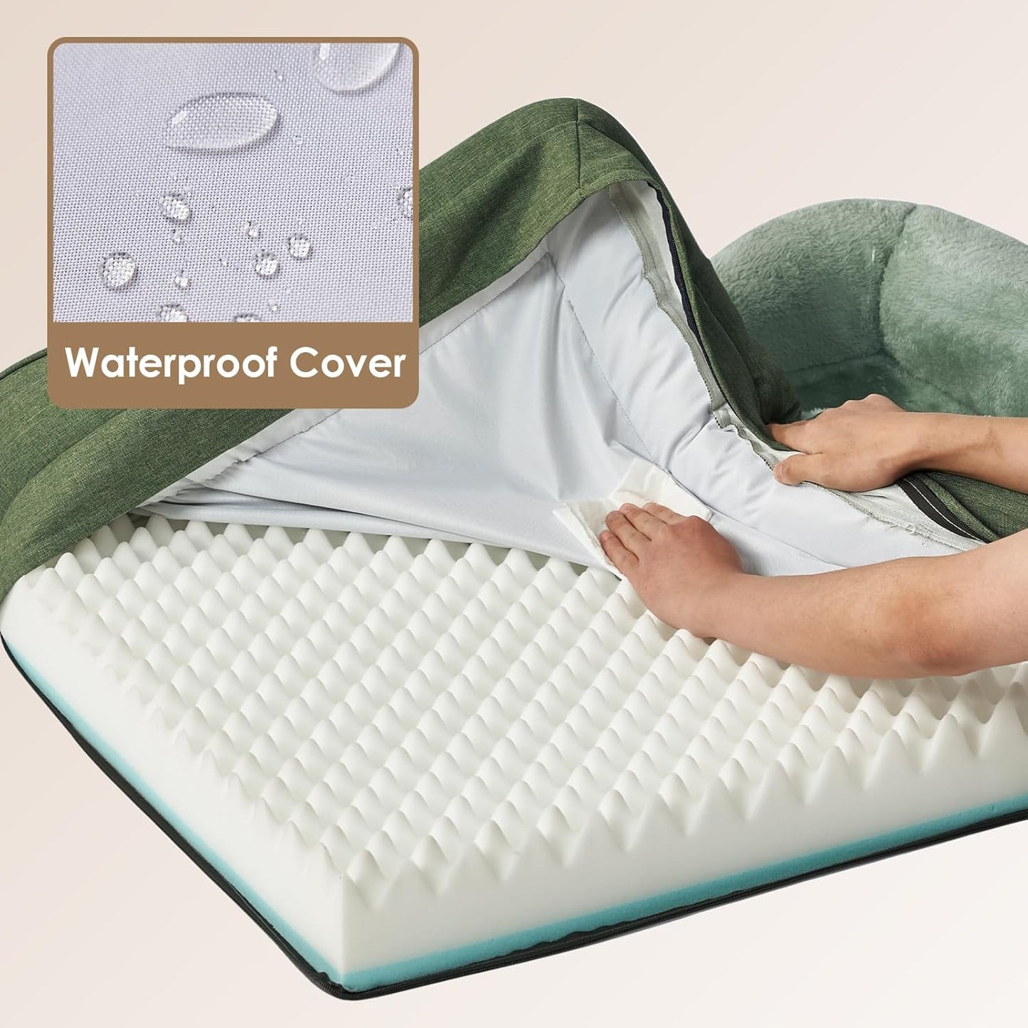 EHEYCIGA Memory Foam Dog Bed for Large Sized, Orthopedic Dog Sofa with Sides and Waterproof Liner, Washable Bolster Pet Couch with Removable Cover, 36x27x7 Inch, Green