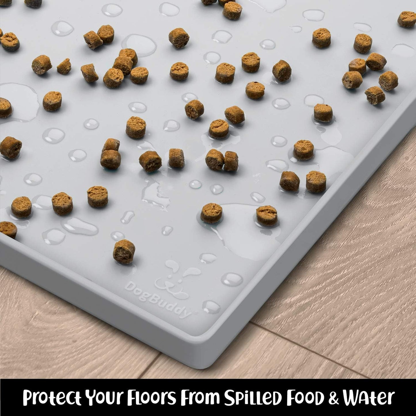 DogBuddy Dog Food Mat – Waterproof Dog Bowl Mat for Food and Water, Silicone Pet Feeding Mats for Floors, Non-Slip Placemat with High Edges for Dogs Bowls, Puppy Essentials (XXL: 32"x24", Mist)