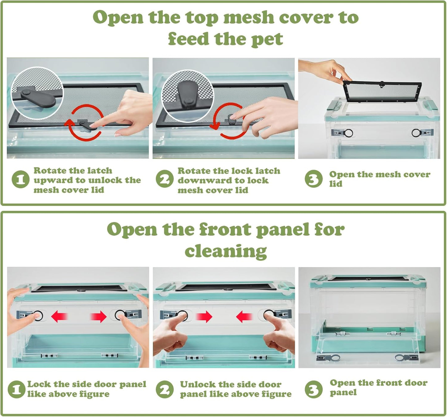 PINVNBY Plastic Reptile Feeding Box with Wheels,Reptiles Breeding Enclosure Cages Transparent Amphibians Habitat Terrarium Tank Portable Transport Container for Lizard,Bearded Dragon(Blue)