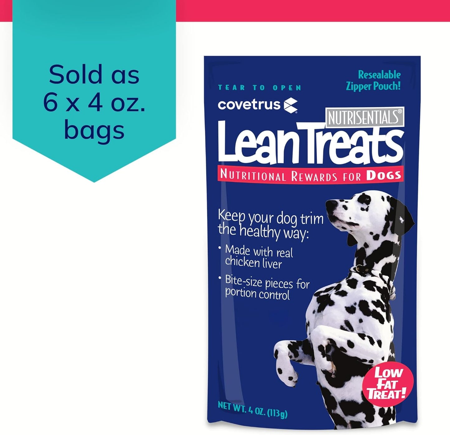 Covetrus Nutrisential Lean Treats for Dogs - Small, Medium & Large Dogs (K9) - Nutritional Low Fat, Bite-Size - Soft Chicken Flavor - 6 Pack - 4oz