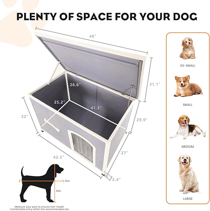 Large Solid Wooden Dog House,Suitable for Both Indoor and Outdoor, Suitable for Large Dogs and Animals of The Following Size, Easy to Clean,Can DIY,45.75" W x 31.25" D x 32.5" H
