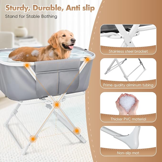 Portable Dog Bathtub, Elevatable Dog Washing Station for Bathing Shower and Grooming, Collapsible Dog Bath Tub for Small/Medium/Large Dogs, Cats & Other Pet (Medium Dogs Bathtub)