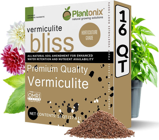 Vermiculite Bliss (16 Qts) - Organic Vermiculite for Gardening - Fine Grade Vermiculite for Plants - Coarse Vermiculite Soil Amendment - Bulk Vermiculite for Garden Soil, Perlite, & Seed Starting