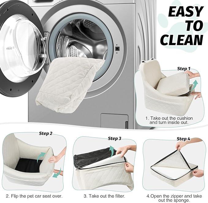 Dog Car Seat for Medium Dogs,Easy to Install with Adjustable Straps,Anti-Slip Bottom,Fully Detachable and Washable,Soft Fabric Fill in Memory Foam,Two Side Pockets(Beige,Medium)