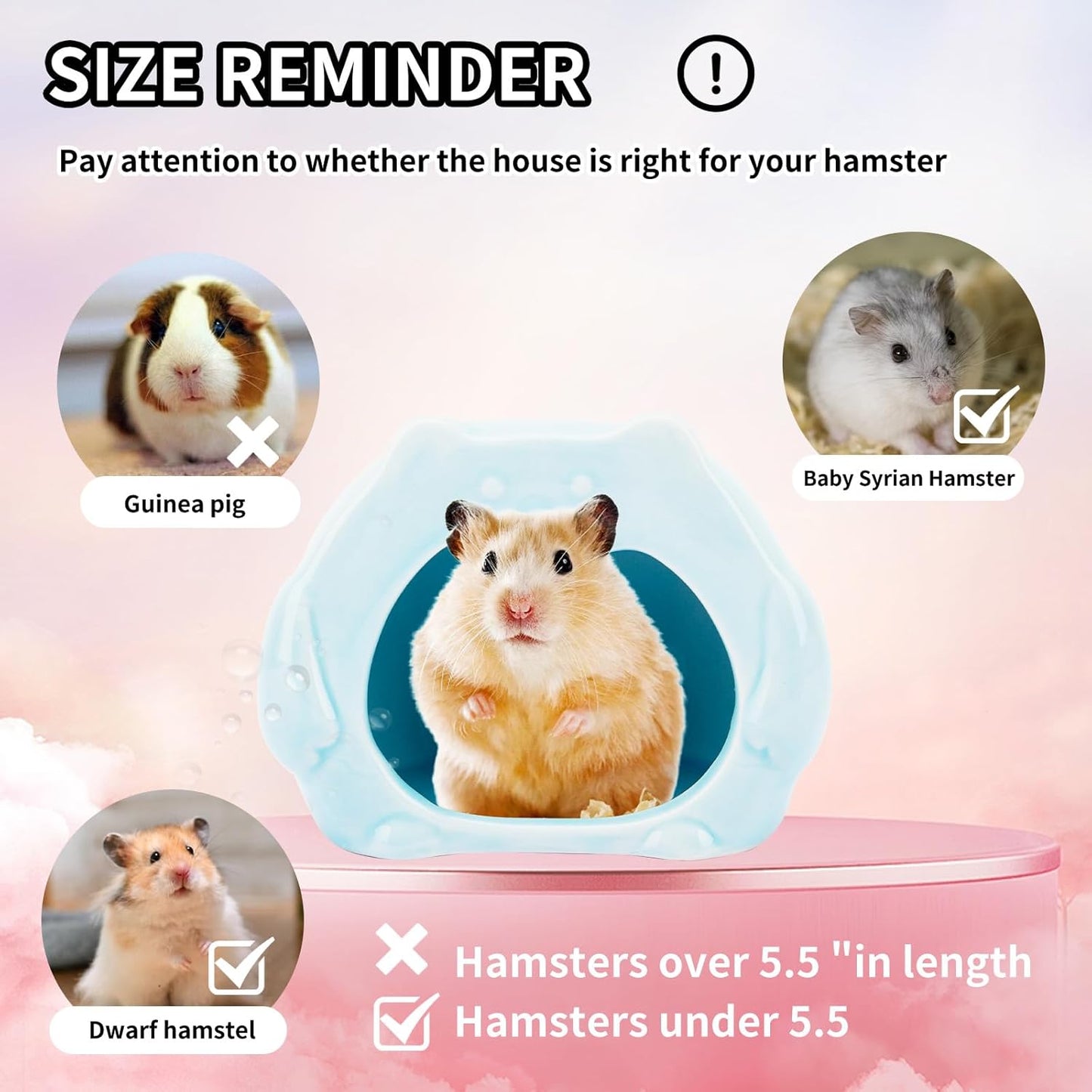 Bear-Shaped Hamster Hideout & Food Bowl Set - Ceramic Habitat for Syrian Dwarf Hamsters, Mice, Gerbils - All-Season Use, Chew-Proof Ceramic House and Feeding Dish for Small Pets(Blue)