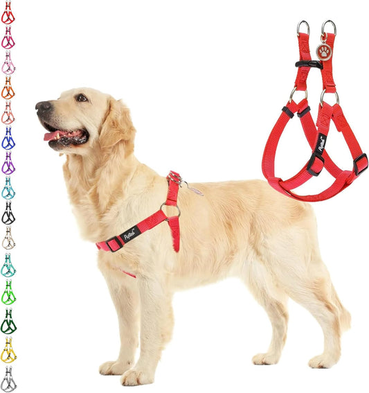 PUPTECK No Pull Dog Harness Soft Adjustable Basic Nylon Step in Puppy Vest Outdoor Walking with ID Tag Red