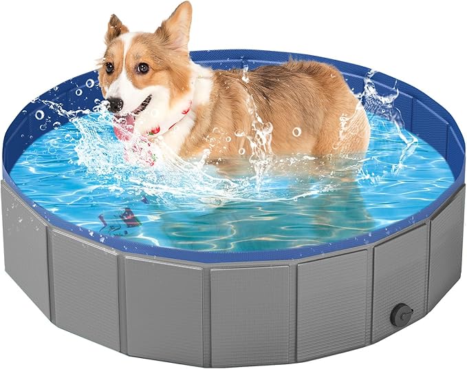 YSJILIDE Portable Dog Pool PVC Pet Swimming Pool Bathtub Collapsible Dog Pool, Hard Plastic Pool for Pets to Swim and Bath (S-32"x 8" Dark Grey)