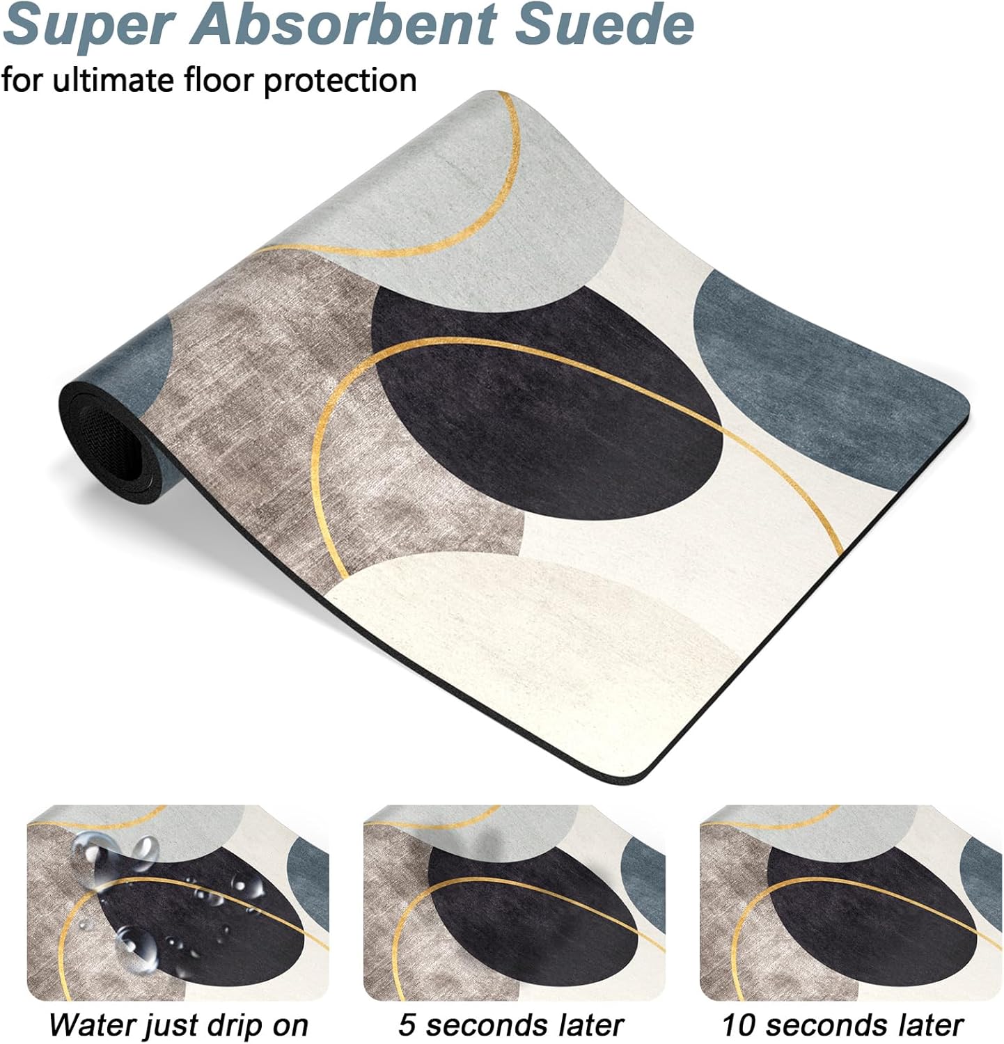 Rnivvi Dog Food Mat, 16" x 24" Boho Absorbent Dog Cat Bowl Mat for Food and Water, Cute Anti-Slip Rubber Pet Feeding Rug Protect Floors, Puppy Placemat for Feeding & Watering Supplies, Abstract Circle