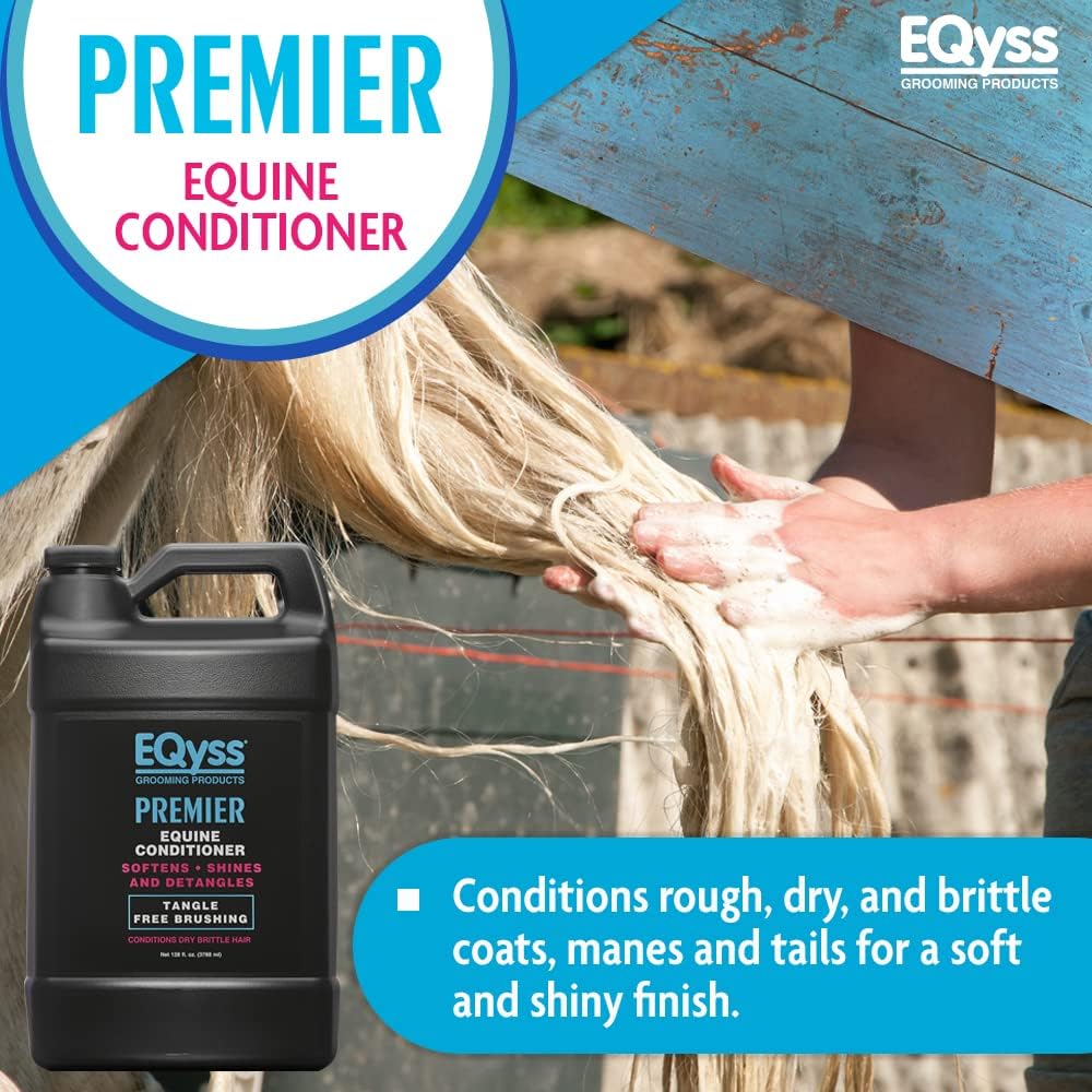 EQyss Premier Equine Conditioner - Moisturize Skin, Detangle Horse's Mane, Tail, & Coat, Add Shine, Tangle-Free Brushing, Minimize Flyaways (128 oz)