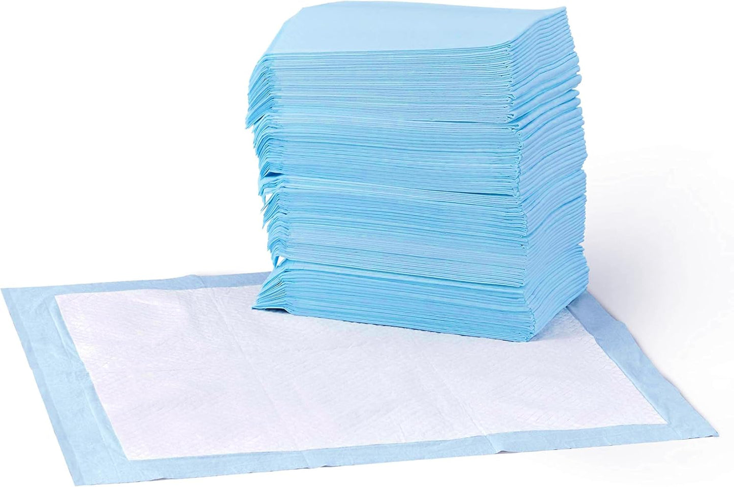 Amazon Basics Dog and Puppy Pee Pads, 5-Layer Leak-Proof Super Absorbent, Quick-Dry Surface, Potty Training, Regular (22x22"), 50 Count, Blue & White