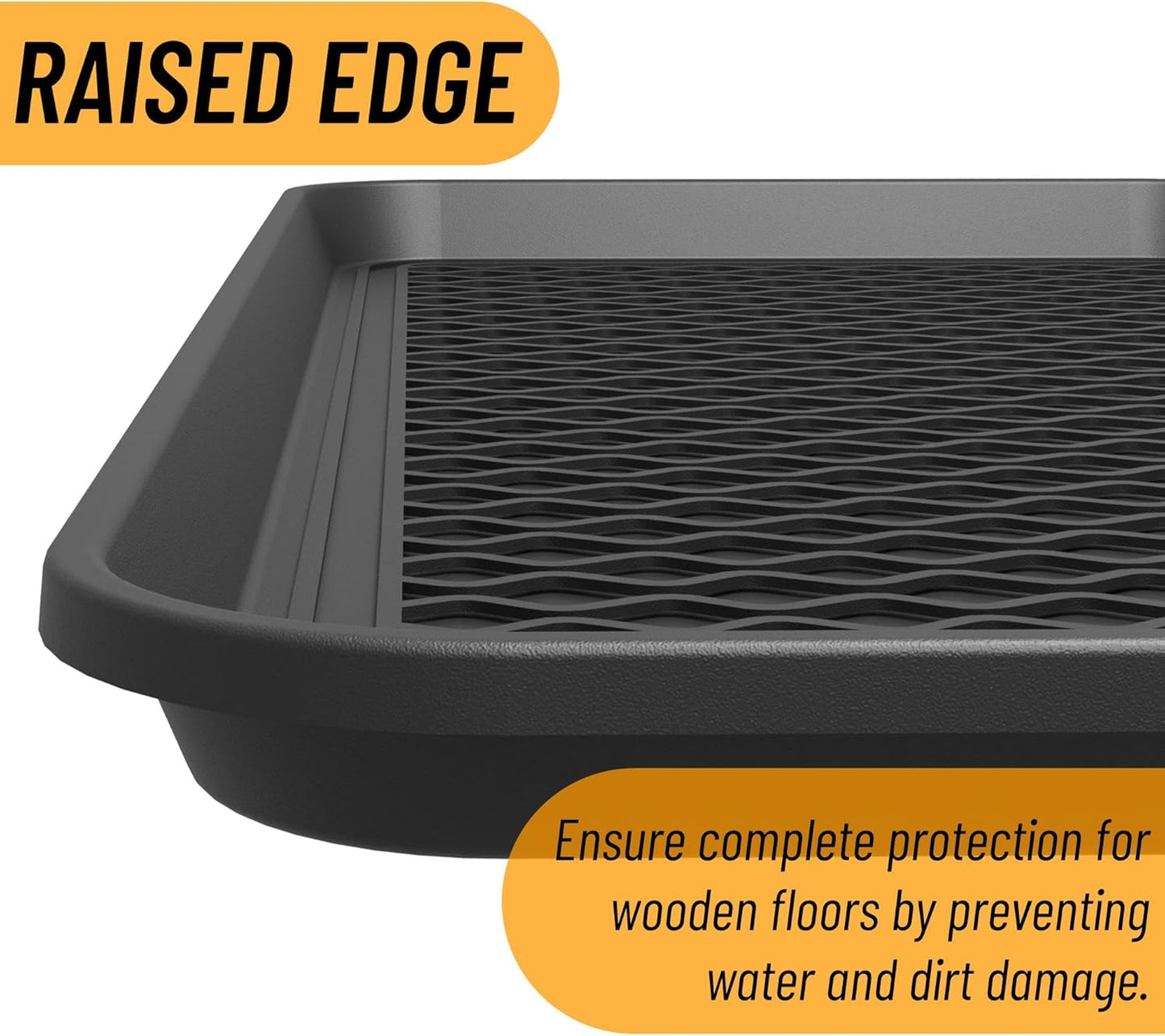 Ottomanson 15” x 30” Multi-Purpose Boot Tray - Waterproof Mat for Shoes, Pet Food, Litter Box, Painting & Planting - 1.2” Raised Edge for Spill Protection