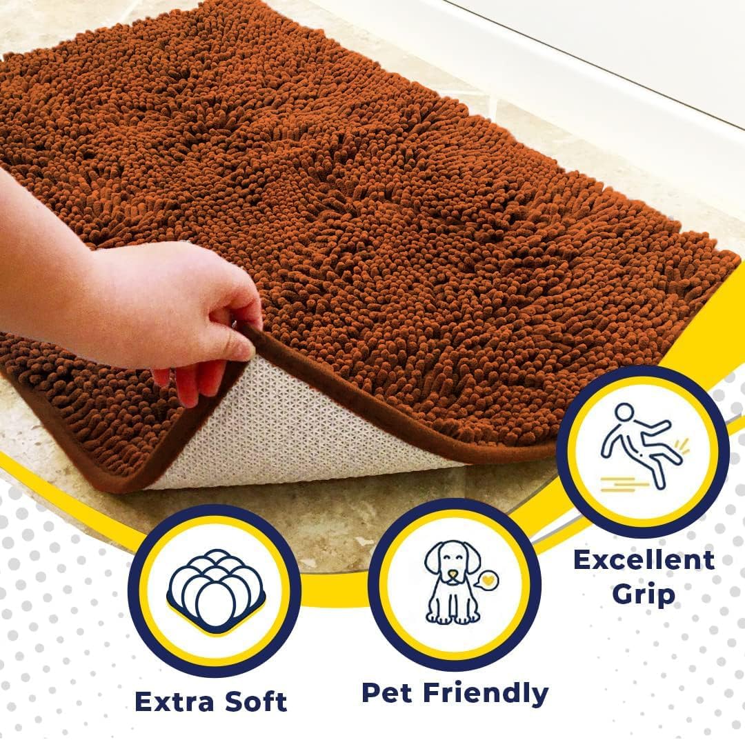Muddy Mat® AS-SEEN-ON-TV Highly Absorbent Microfiber Dog Door Mat and Pet Rug, Non Slip Thick Washable Area and Bath Mat Soft Chenille for Kitchen Bathroom Bedroom and Indoor - Orange XXXL 72"X48"