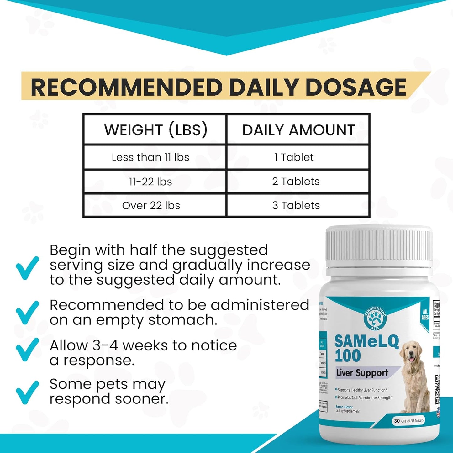 Same 100, Liver Support for Dogs, SAM e Chewable Hepatic Support for Dogs, Promotes Cell Membrane Strength, Bacon Flavor (60 Count)