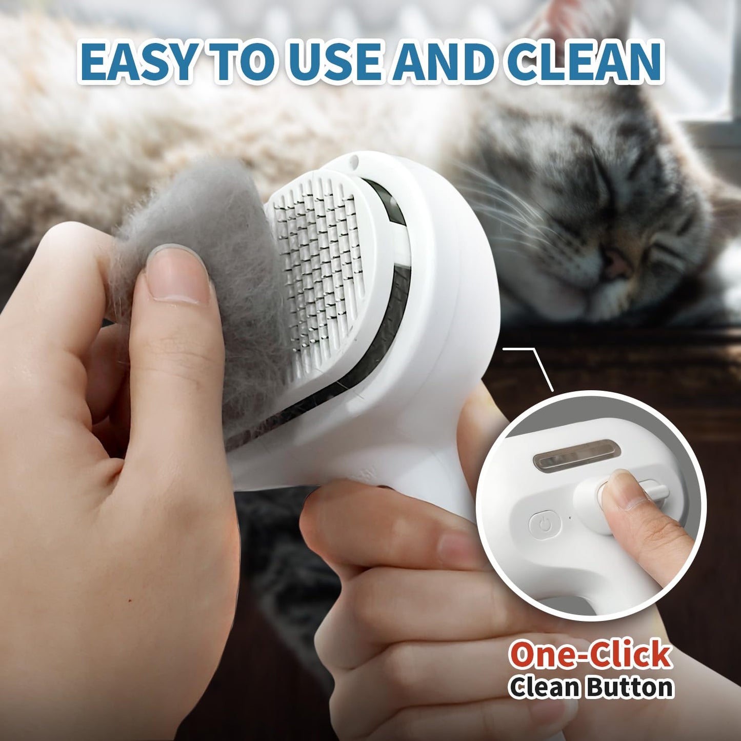 3 In 1 Self Cleaning Steamy Pet Brush - Anti-Static, Grooming Tool for Long and Short Hair Pets, Removes Loose Hair and Reduces Shedding, White