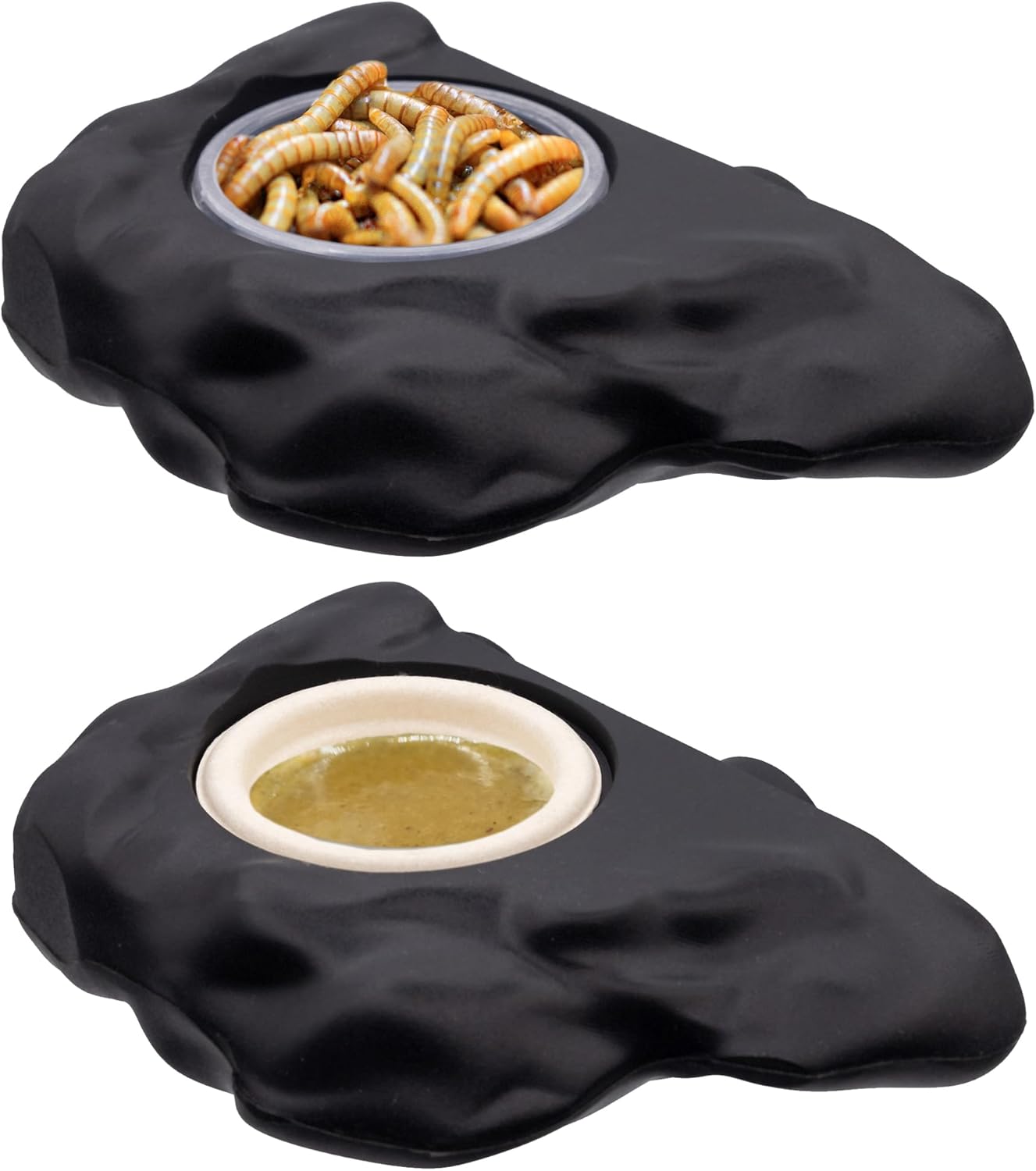 Pangea Silicone Gecko Feeding Ledge - Magnetic Mini Food Dish for Reptile Tank - 4.125" x 2.625" x 1.18" - Fits 0.5oz Cups (Black)