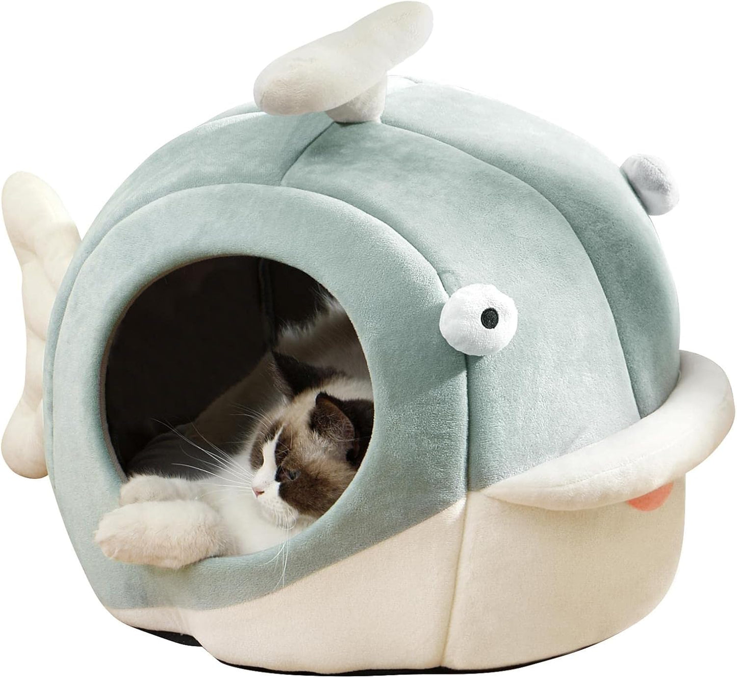 Lcybem Cat Beds for Indoor Cats - Cat Bed Cave with Removable Washable Cushioned Pillow, Calming Cozy Soft Cat Cave, Cute Friendly Dolphin Cat Houses for Indoor Cats No Deformation Pet Bed, L