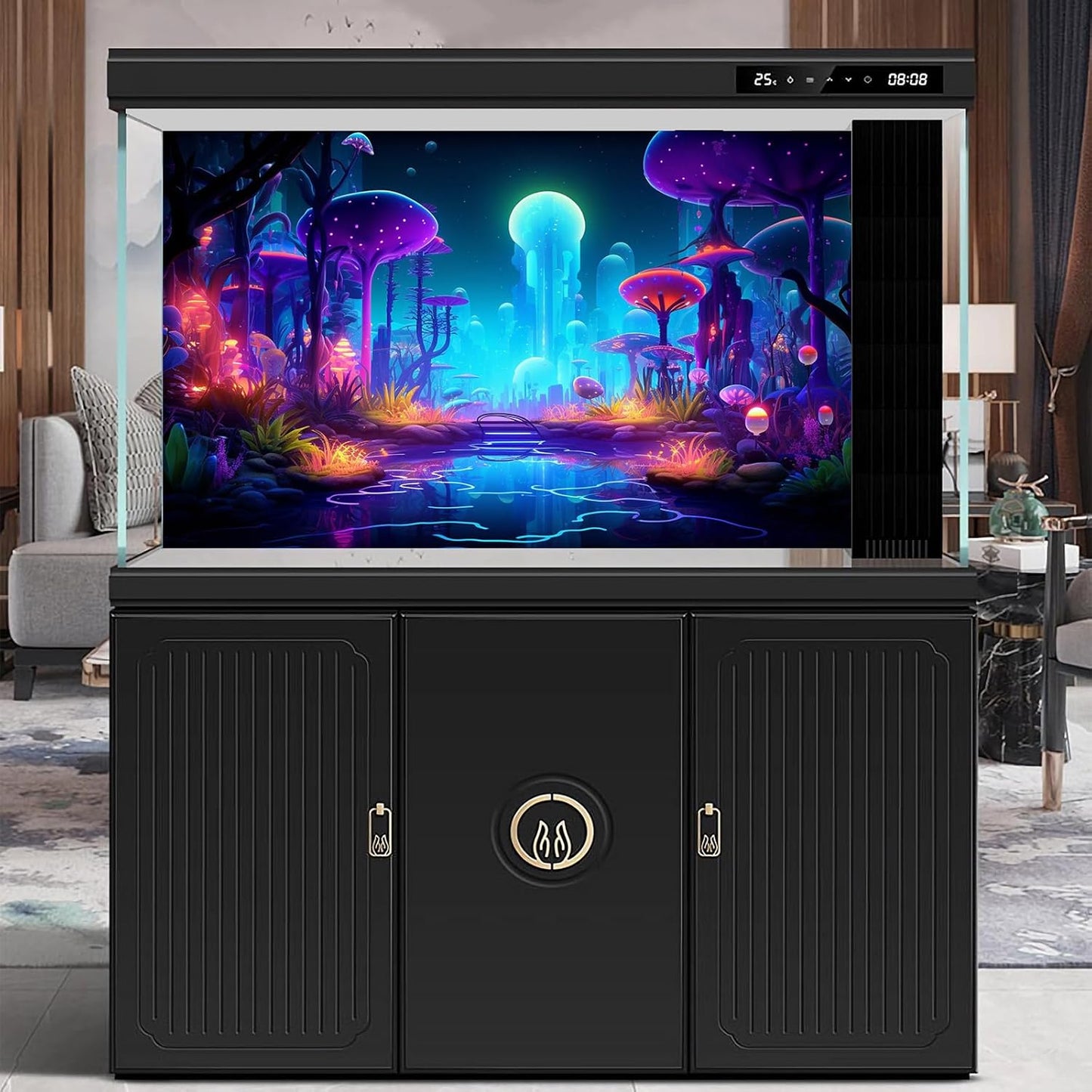 Fantasy Forest Aquarium Background Mysterious Plants Abstract Mushrooms Cartoon Style Forest Terrarium Backdrop Tranquil Stream Fish Tank Background Wallpaper Poster Decor Vinyl 36x24in