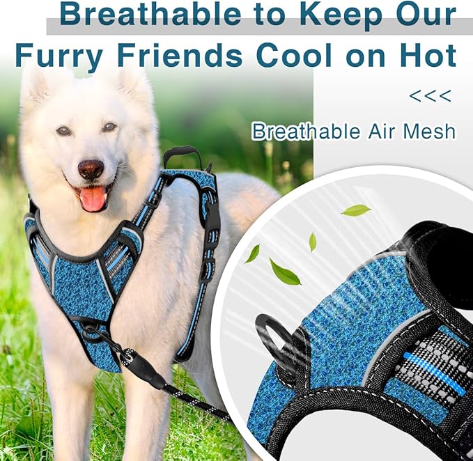 BARKBAY Dog Harness No Pull with ID Tag Pocket - Heavy Duty, Reflective, Easy Control for Large Dogs(Blue/Black,XL)