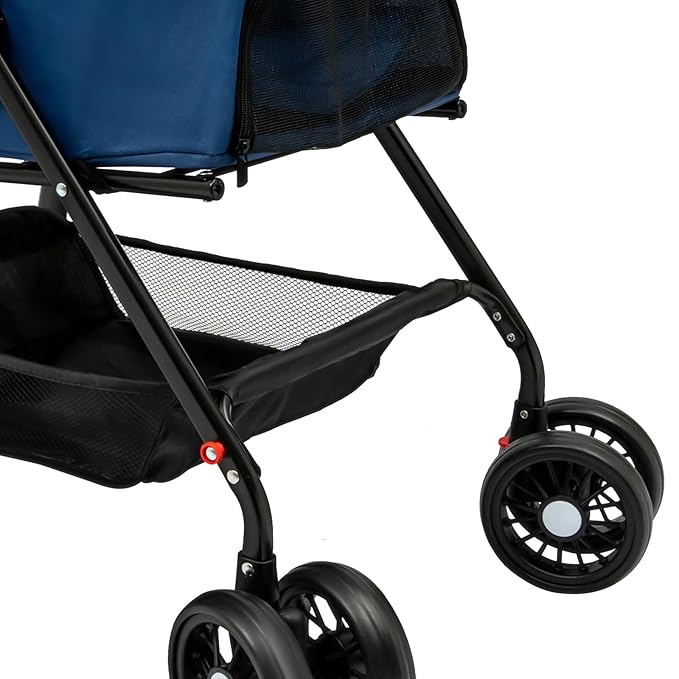 Pet Stroller, 4 Wheels Dog Cat Carrying Cart, Foldable Puppy Carrier with Storage Bag and Detachable Grid Structure for Small/Medium Dogs Cats Up to 44Lbs (Blue)