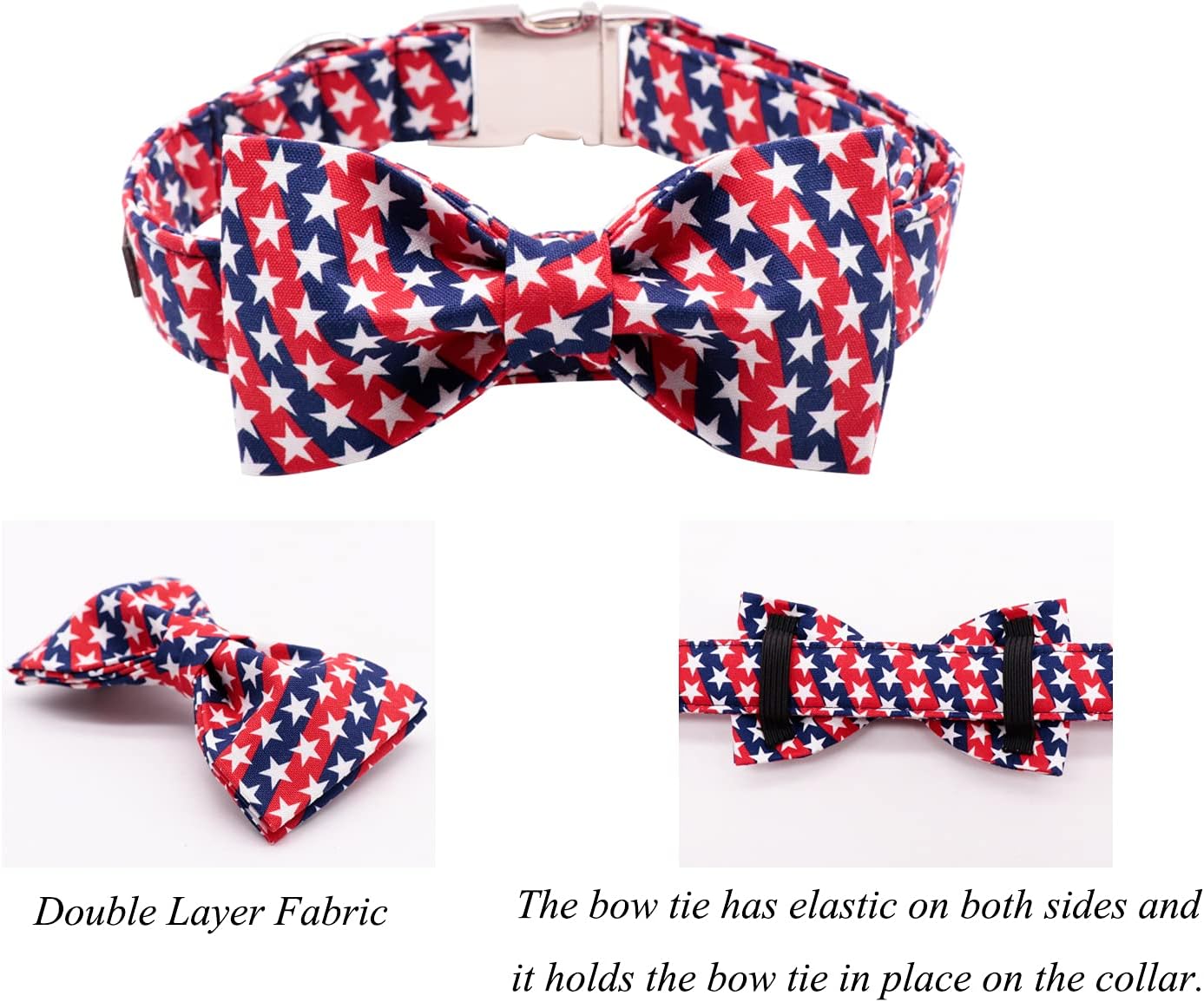 Lionet Paws Patriotic Dog and Cat Collar with Bowtie, 4th of July, Soft and Comfortable, Adjustable Collar for Puppies and Cats, Neck 8-12 inches