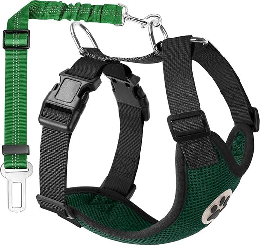 Lukovee Dog Seat Belt - Adjustable Dog Car Harness for Large, Medium & Small Dogs, Soft Padded & Breathable Mesh Dog Seatbelt with Vehicle Connector Strap (Green, Small)