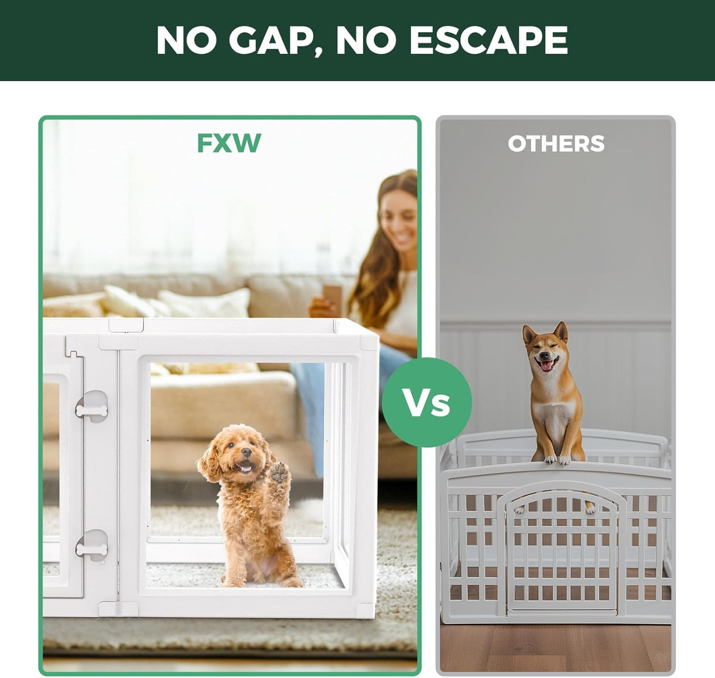 FXW AuraSpace Acrylic Indoor Unleashed Dog Playpen for Puppies and Small Dogs, 24 Inch, 8 Panels, White
