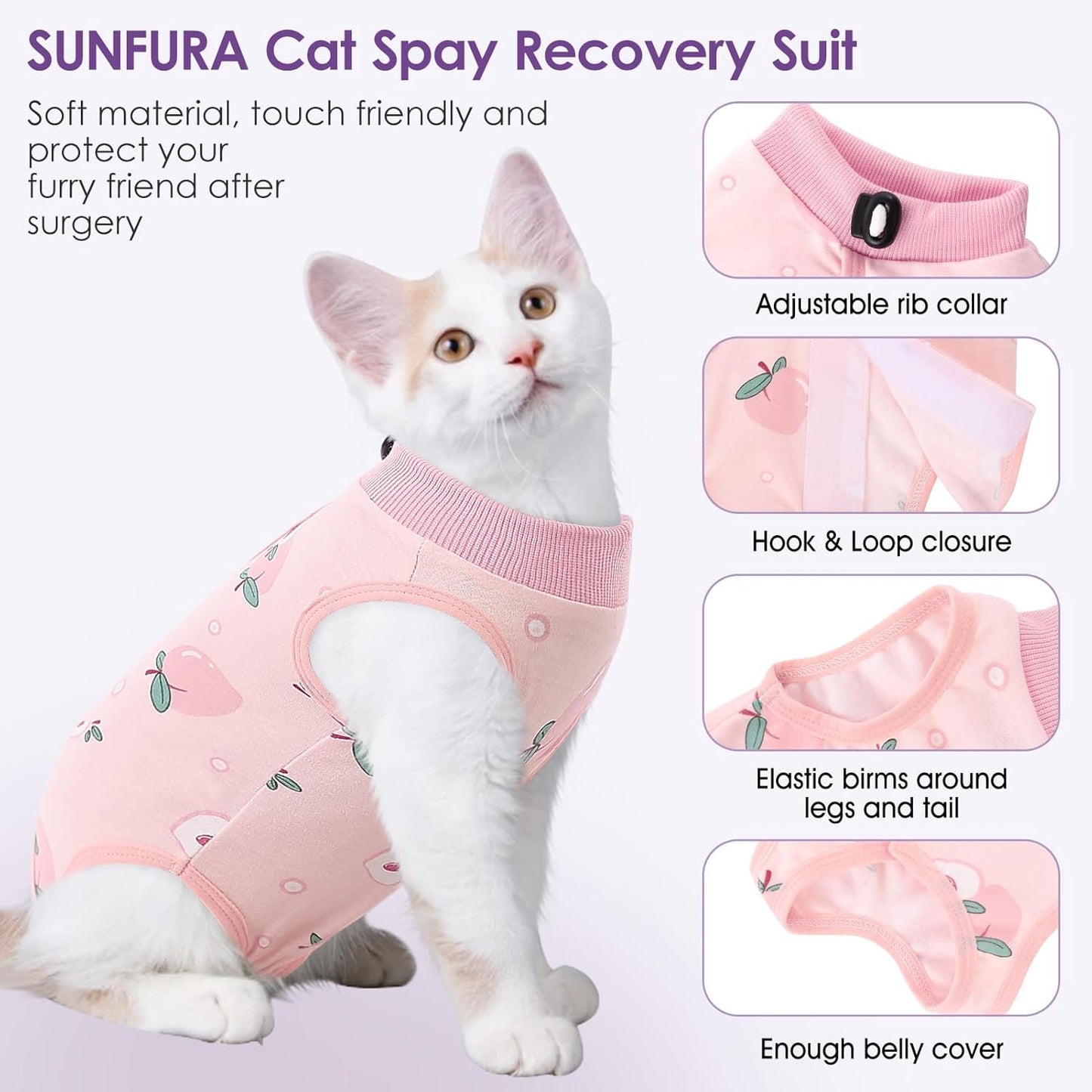 SUNFURA Cat Recovery Suit, Kitten Surgical Full Bodysuit for Abdominal Wound Protector Anti Licking After Surgery, Professional Bandages Cone E-Collar Alternative for Small Male & Female Pets