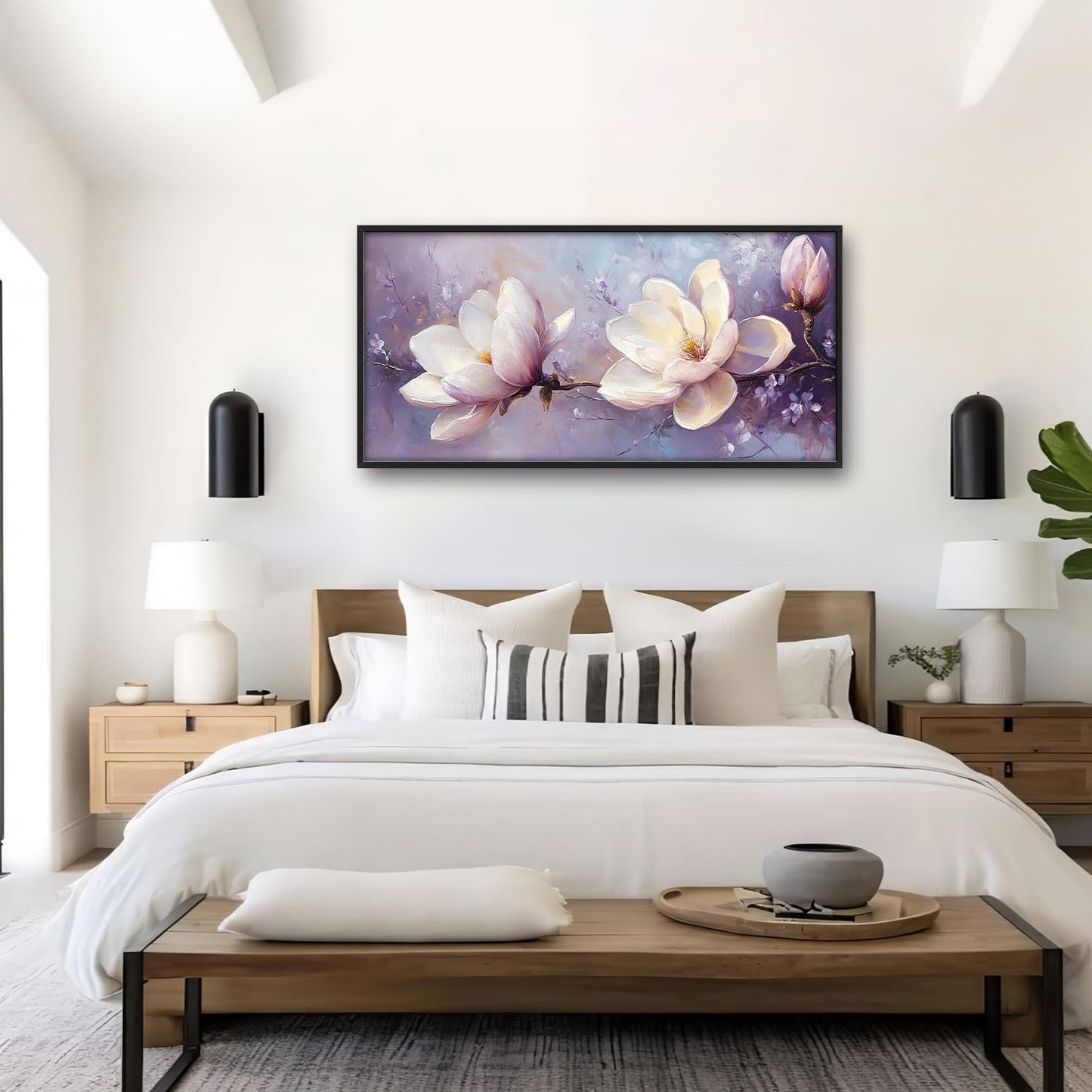 Large Floral Landscape Wall Art for Living Room, Purple Flower Canvas Oversized Wall Decor, Aesthetics Framed Pictures Painting Print Artwork for Bedroom Office 60L" x 30W"