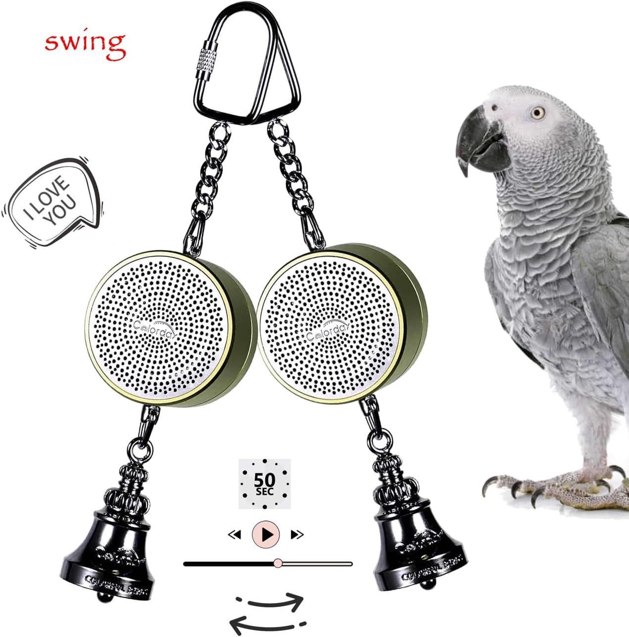 Colorday Bird Toys Parrot Talking Coach & Interactive Voice Bell for Parakeet, African Grey, Amazon Parrots, Quaker, Cockatiel, Conure (Blue)