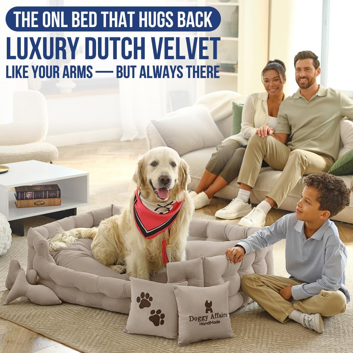 Luxury Dog Bed Chesterfield – Handcrafted Velvet Throne for Dogs | Joint Support, Calming & Temp-Regulating Comfort | Durable 5+ Years, Anti-Claw, Washable 100+ Times – XL, Ivory