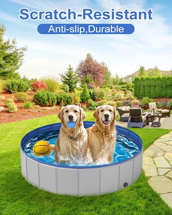 Dog Pool for Small Dogs, Plastic Pool for Dogs, Dog Bathtub Portable, Foldable Pool for Dogs Slip-Resistant (32"x 8")