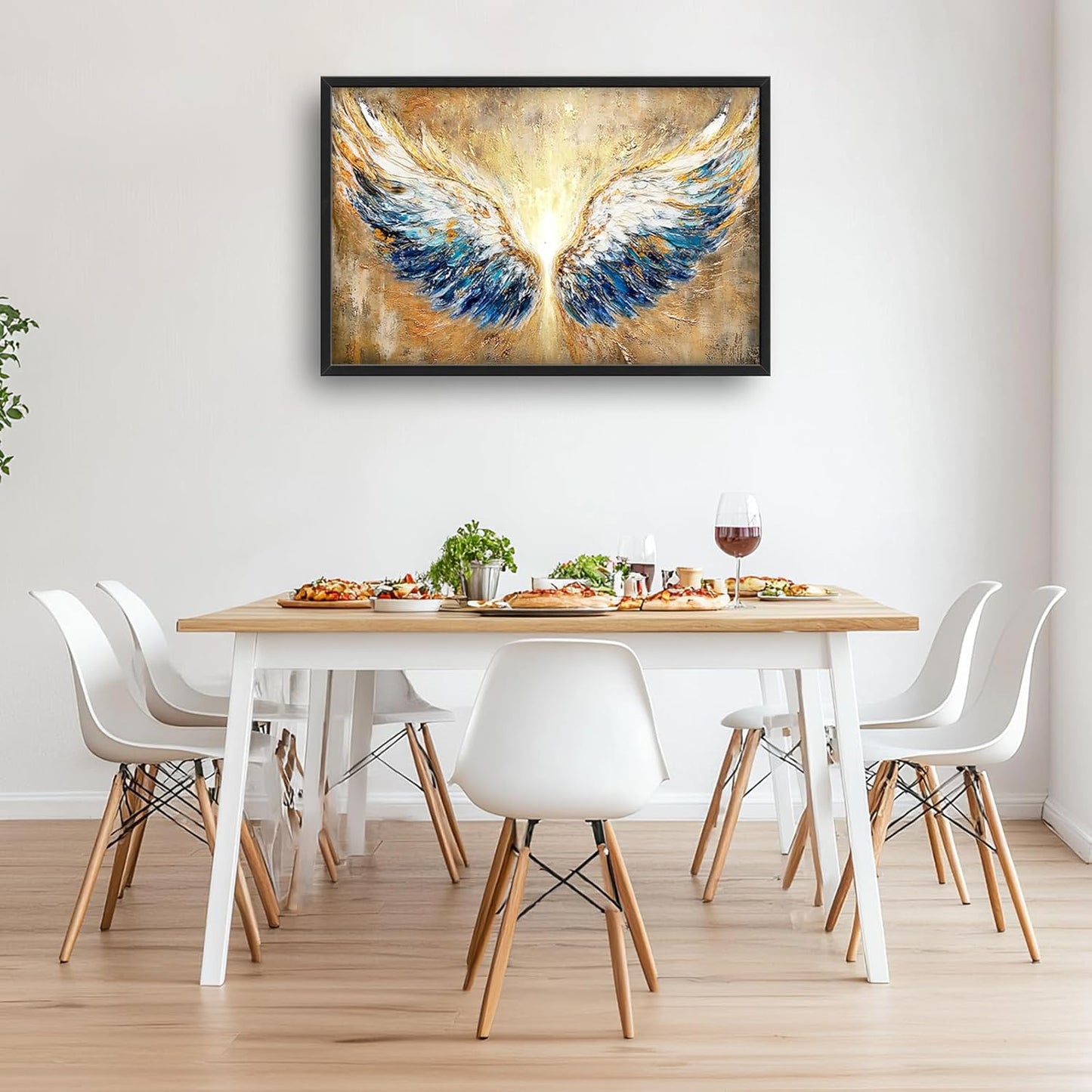 Extra Large Angel Wings Framed Wall Art for Living Room,Oversized Golden Wings Pictures Wall Decor,Holy Gold Blue Canvas Print Painting Modern Artwork Bedroom Office Bathroom 36L" x 24W"