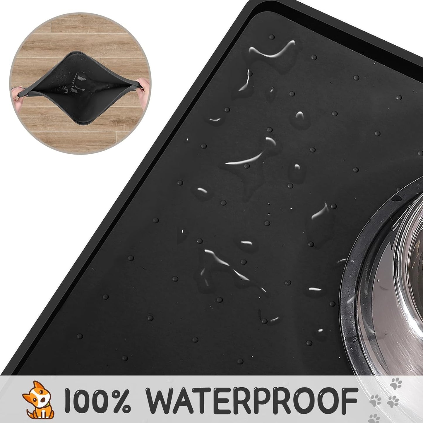 MateeyLife Silicone Cat & Dog Food Mat for Floors Waterproof, Anti-Slip Dog Bowl Mats for Food and Water, Pet Feeding Mats with Lip to Prevent Spills, Pet Placemat for Messy Drinkers to Protect Floors